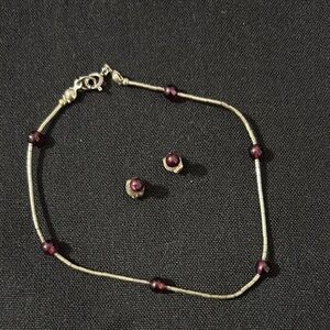 Vintage Avon Liquid Sterling Silver Garnet Bead Bracelet Earrings Set Avon 1998